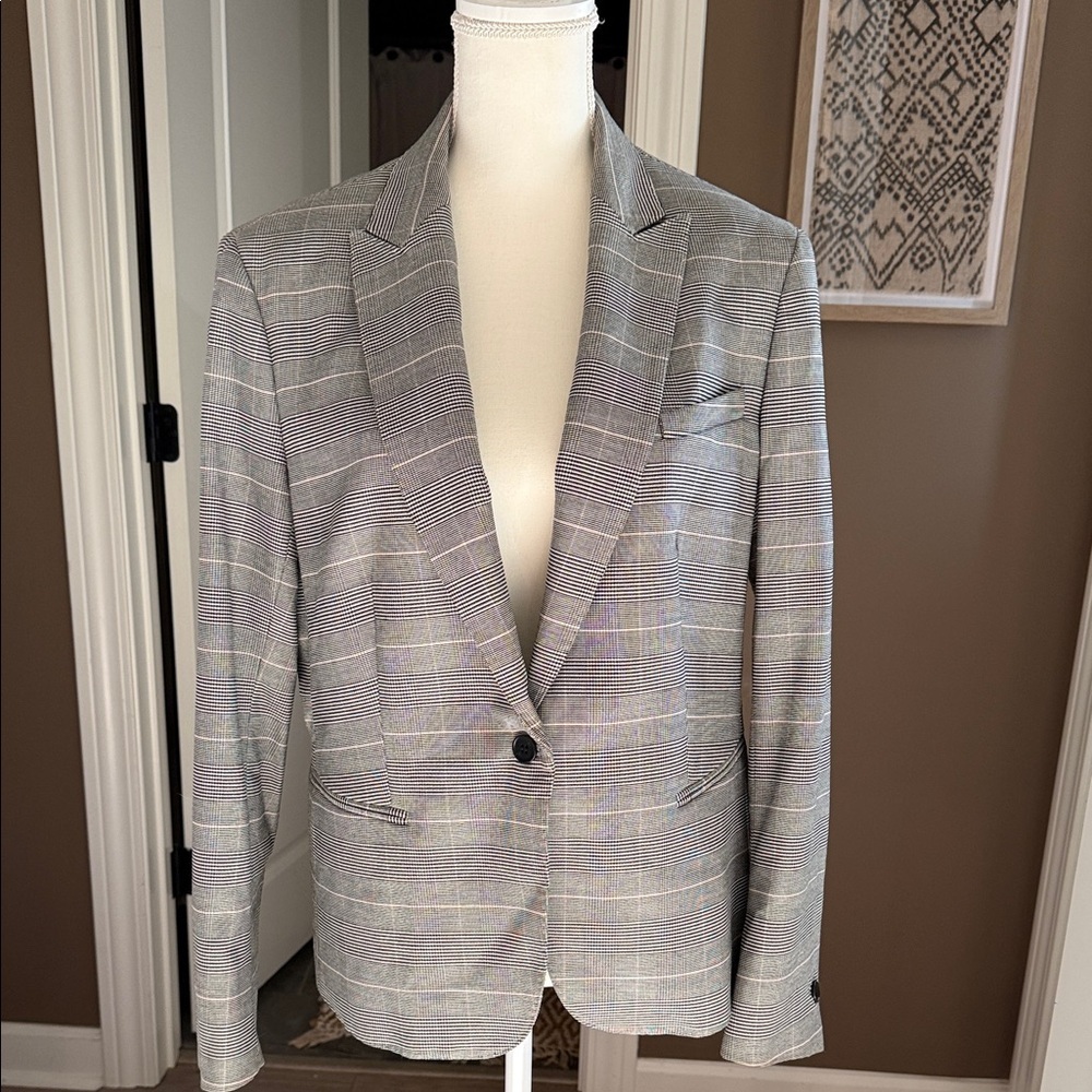 ANNE KLEIN Vintage 90s Y2K Single Breasted Gray &  Black Plaid Blazer Size 16